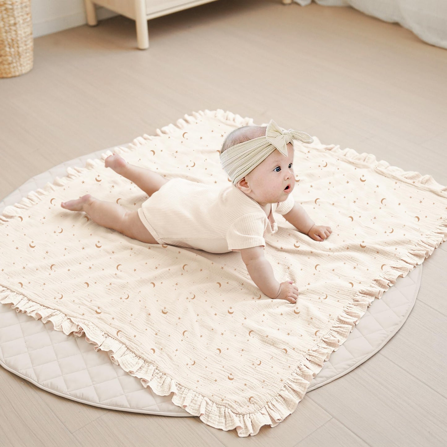 Konssy Flounce Muslin Baby Blankets, Cotton Crib Blanket for Baby Infant Toddler, Super Soft and Lightweight Nursery Blankets 40"x36" (Blossom)