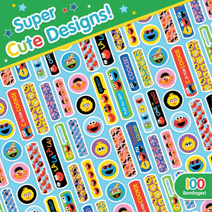 Sesame Street Kids Bandages, 100 CT | Great for Birthdays, Party Supplies Favors, Stickers, Stocking Stuffer or White Elephant Gift | Adhesive Bandages for Minor Cuts, Scrapes, Burns