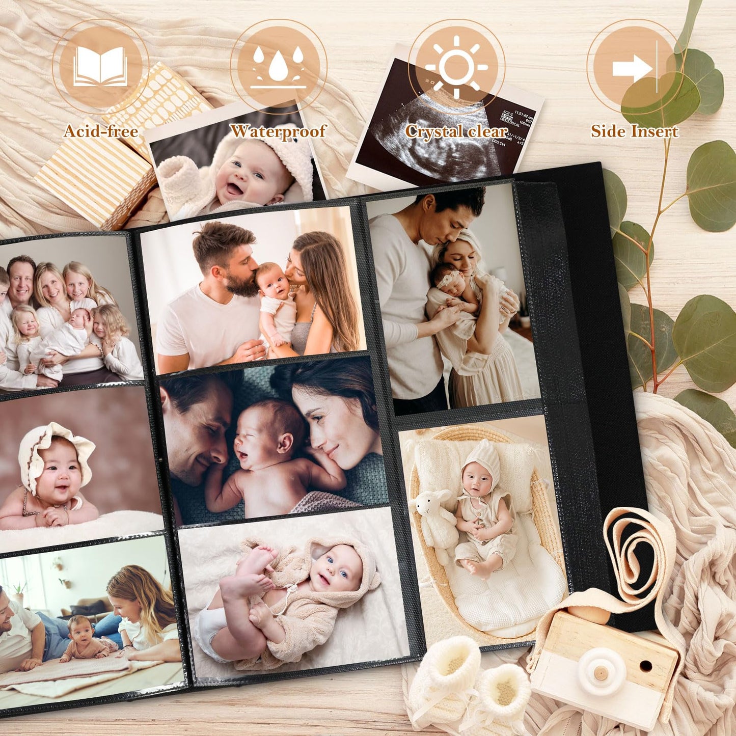 Lanpn Baby Photo Album 4x6 300 Pockets, Linen Newborn Bebe Ultrasound Photo Album with Memo Writing Area, Cover Photo Book, Picture Album for kids, Baby Girl Boy Memory Book Keepsake Colorful