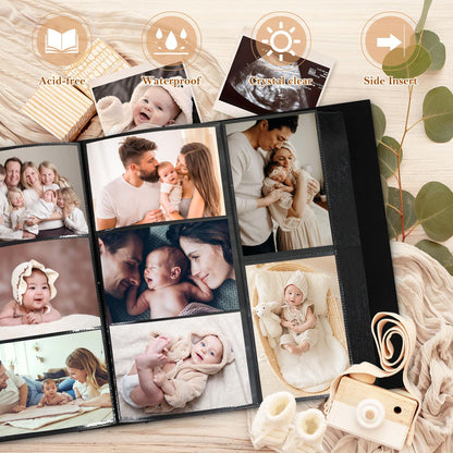 Lanpn Baby Photo Album 4x6 300 Pockets, Linen Newborn Bebe Ultrasound Photo Album with Memo Writing Area, Cover Photo Book, Picture Album for kids, Baby Girl Boy Memory Book Keepsake Colorful