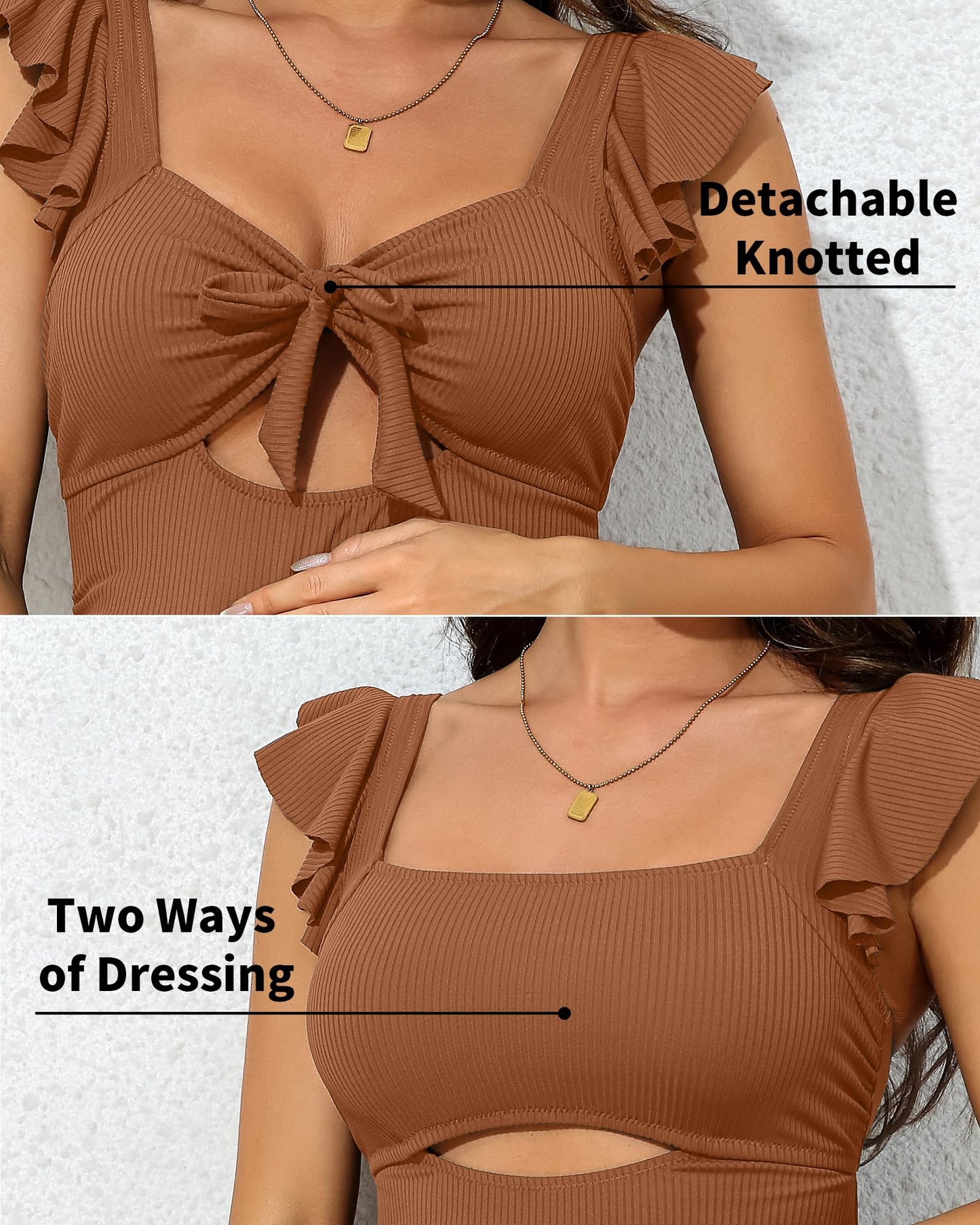 Charmo Ruffle Maternity Bathing Suits for Women Ribbed Tie Knot Maternity Swimsuit Cutout Ruched Pregnancy Swimwear