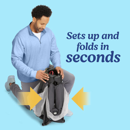 Graco On The Go Zip Pack ‘n Play Playard, Folding Playpen with Bassinet, Portable Crib, Reeves