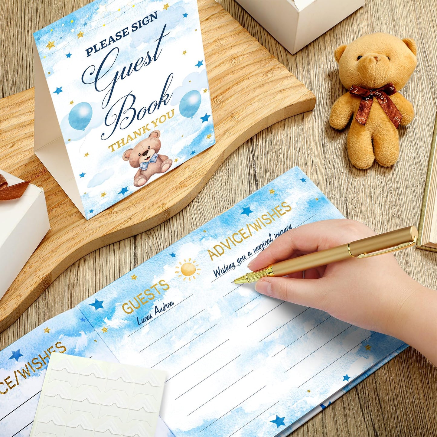 27 Pcs Butterfly Floral Baby Shower Guest Book Set Baby Shower Sign in Guest Floral Book Place Table Cards with Gold Pen Adhesive Photo Corner for Birthday Party