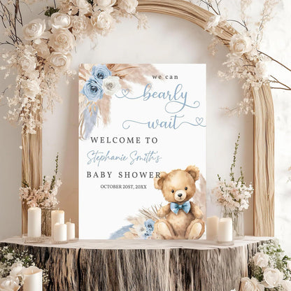 Personalized We Can Bearly Wait Baby Shower Welcome Sign, Welcome to Baby Shower Sign - Teddy Bear & Balloon Theme Décor #5