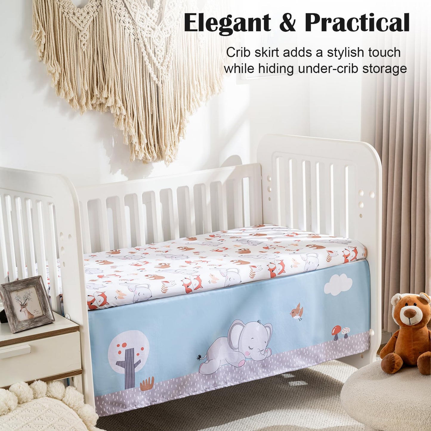 Crib Bedding Set 4 Pieces – Includes Comforter, 2 Fitted Sheets for Easy Changing, Crib Skirt – Soft, Breathable, Machine Washable – Fits Standard Crib Mattress – Baby Nursery Set for Boys & Girls
