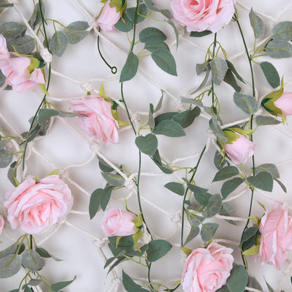 TELDRASSIL 4Pcs(26 FT) Artificial Rose Vine Fake Flower Garland Fake Silk Rose Hanging Vine for Wedding Party Background Arch Garden Background Decoration (Pink)