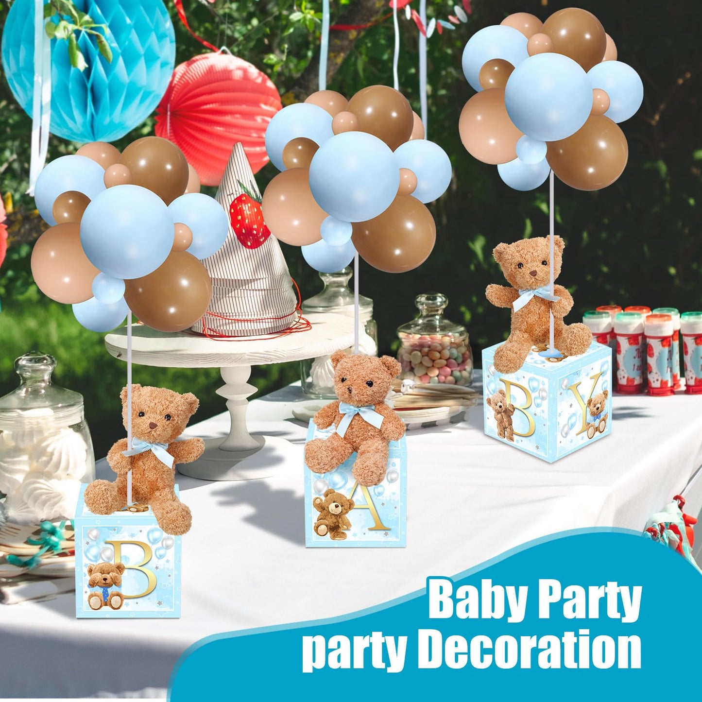 Lenwen 6 Sets Pink Bear Decorations for Baby Shower, Baby Letter Boxes Baby Shower Table Centerpieces Bear Stuffed Animals Balloon with Stand Bear Plush Toy Baby Boxes for Birthday Party Wedding