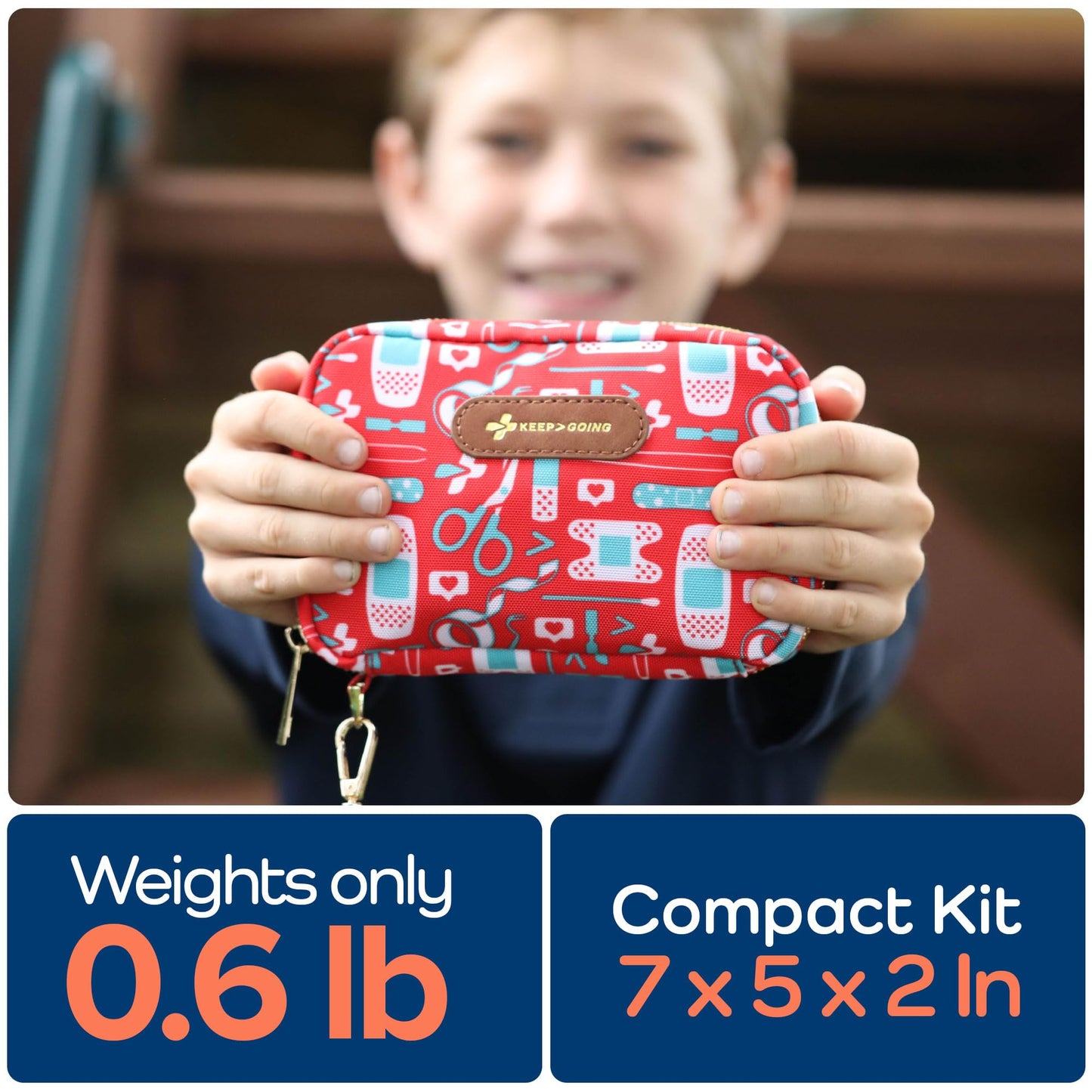KeepGoing Travel First Aid Kit for Kids – 130 Pc. for Car, Home, Purse, Diaper Bag & Backpack with Latex-Free Bandages - Mini First Aid Kit Travel Size TSA-Approved