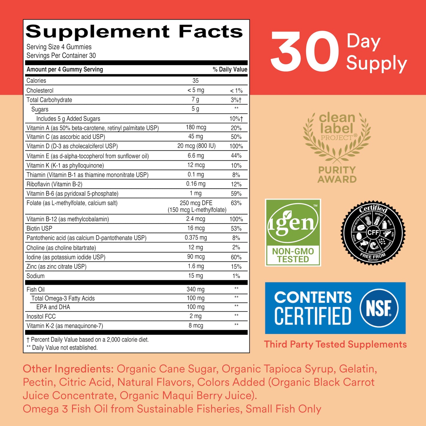 SmartyPants Kids Multivitamin Gummies: Omega 3 Fish Oil (EPA/DHA), Vitamin D3, C, Vitamin B12, B6, A, K & Zinc for Immune Support, Biotin, Gluten Free, Three Fruit Flavors, 120 Count (30 Day Supply)