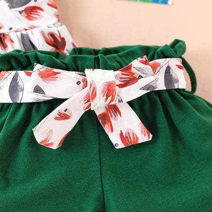 3-18M Newborn Baby Girl Pink Outfits Set Ruffle Sleeve Floral Top + Soild Shorts with Belt