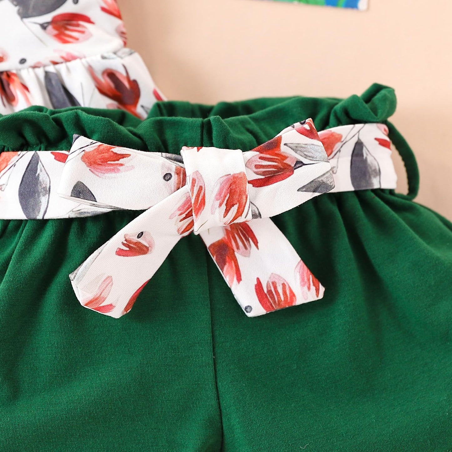 3-18M Newborn Baby Girl Pink Outfits Set Ruffle Sleeve Floral Top + Soild Shorts with Belt