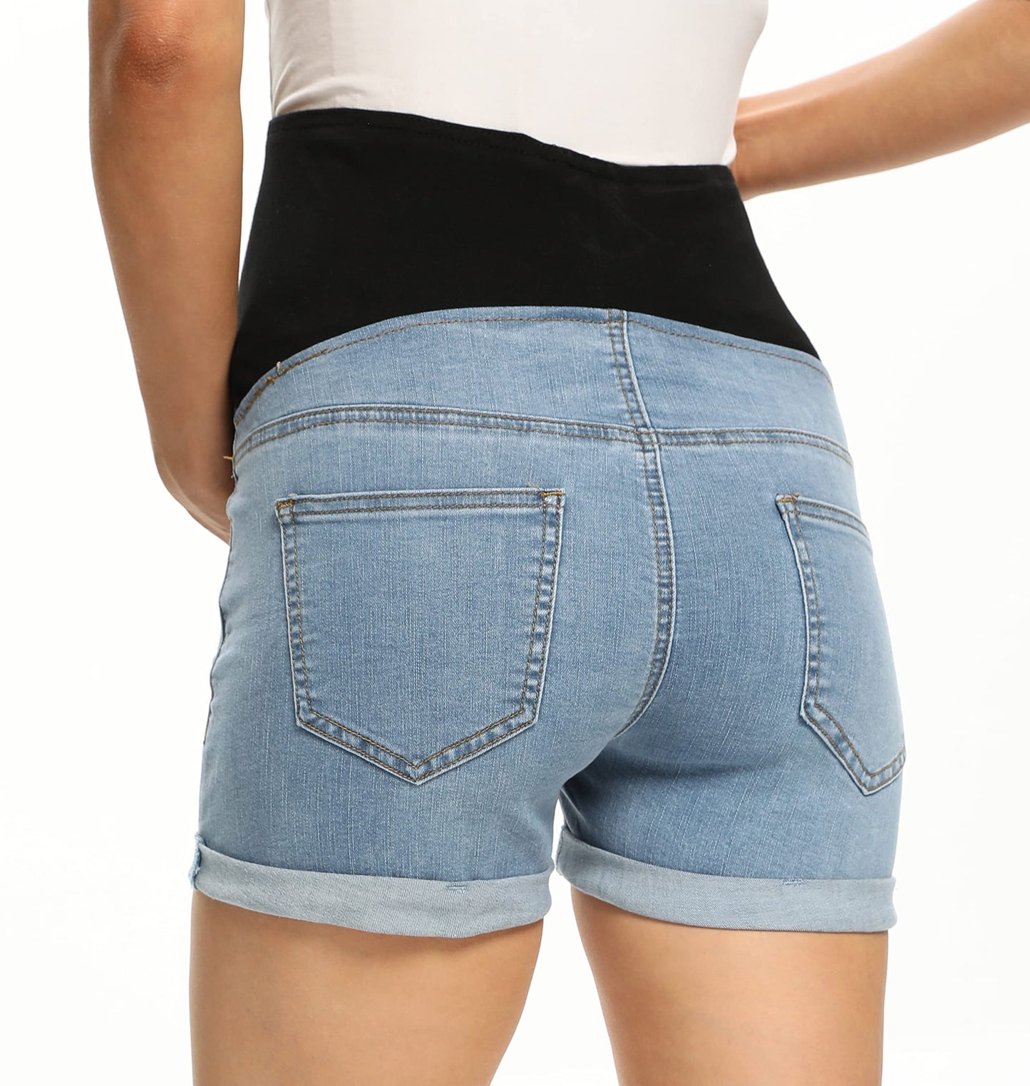 V VOCNI Maternity Denim Shorts Women's Summer High Waist Distressed Cuffed Hem Casual Denim Jeans Short