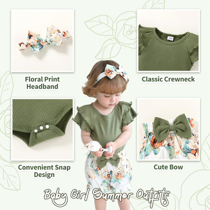 YOUNGER TREE Newborn Infant Baby Girl Clothes Romper Shorts Set Floral Summer Outfits Cute Baby Girl Clothing