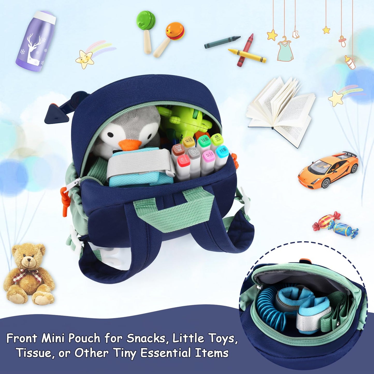 Accmor Toddler Leash Backpack, Children Safety Walking Harness Cute Excavator Bag with Anti Lost Wrist Link, Kids Travel Essential Mini Rucksack Back Pack with Strap Tether for Baby Boys