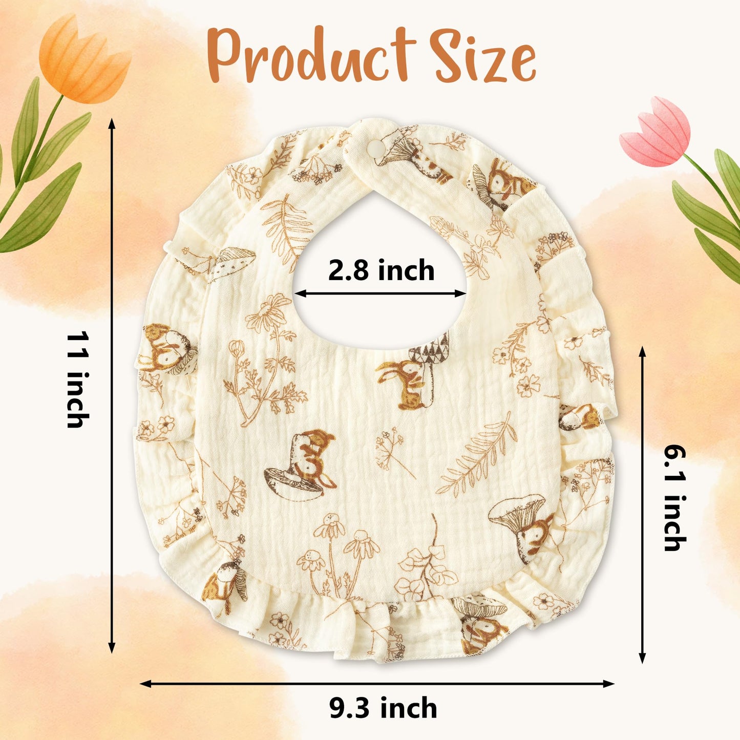 Zainpe 5Pcs Snap Muslin Cotton Baby Drooling Bibs with Flounce Lace Absorbent Layers Soft Burp Cloths for Infant