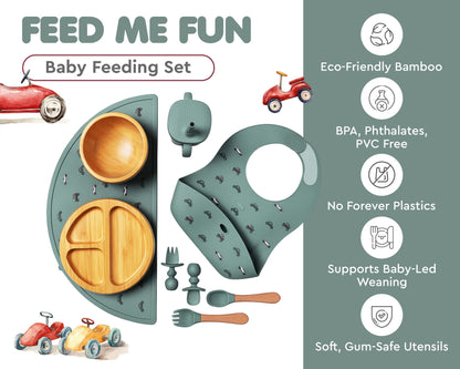 Bamboo Baby Feeding Set for Infants & Toddlers - Baby Essentials, Non-Toxic, Sustainable, Bamboo Suction Plate & Bowl, Bib, Sippy Cup w/Lid & Straw, Daily Use, Travel, Baby Shower Gifts (Pink)