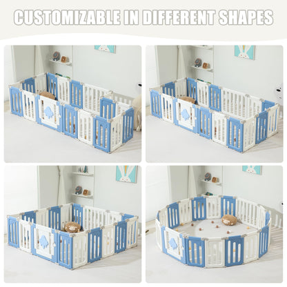 Baby Play Pen - 14 Panels Extra Large Foldable Playpen for Toddlers, UFO Portable Fence, Gate, Yard - Blue