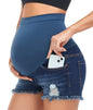 HOFISH Women's Maternity Jeans Shorts Over The Belly Stretchy Comfy Denim Shorts Pants Casual Workout Pregnancy Shorts