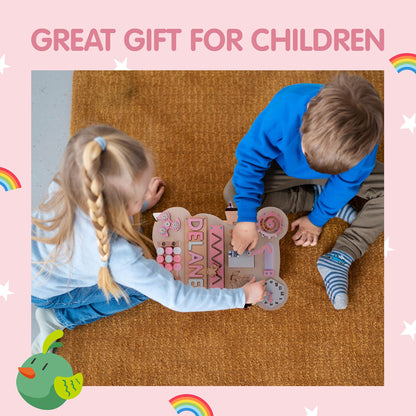Nabytok Customized Name Puzzle for Toddlers (Fixed I J Letters) Personalized Toddlers Busy Board, Baby Personalized Board for 1-5 Years Old, First Birthday Gift, Montessori Toys (Pastel Girl)