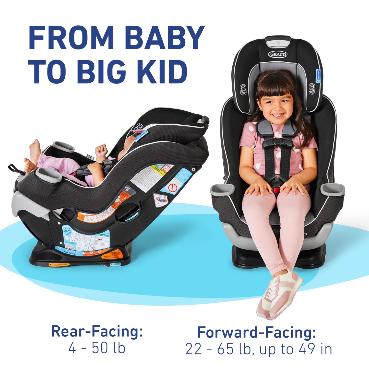 Graco Extend2Fit 3-in-1 Convertible Baby Car Seat, Rear and Forward Facing, Adjustable Extension Panel for Extra Legroom, Talia