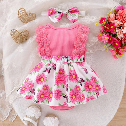 Baby Girl Clothes Newborn Romper Dress Infant Lace Ruffle Sleeveless Summer Outfits with Headband 0-12 Months