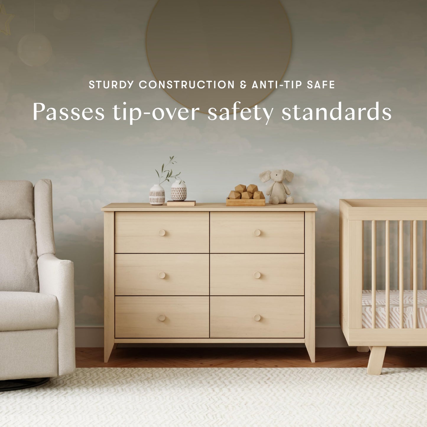 Babyletto Sprout 3-Drawer Changer Dresser with Removable Changing Tray in Washed Natural and White, Greenguard Gold Certified
