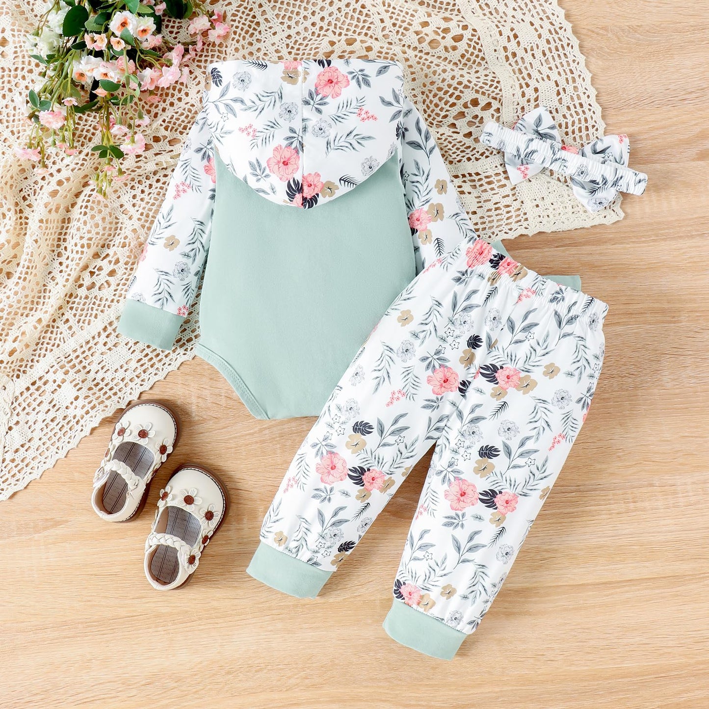 Newborn Infant Baby Girl Clothes 0-3-6-9-12-18 Months Outfits Sets Romper + Pants + Bow Headband for Girls