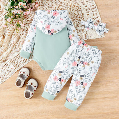 Newborn Infant Baby Girl Clothes 0-3-6-9-12-18 Months Outfits Sets Romper + Pants + Bow Headband for Girls