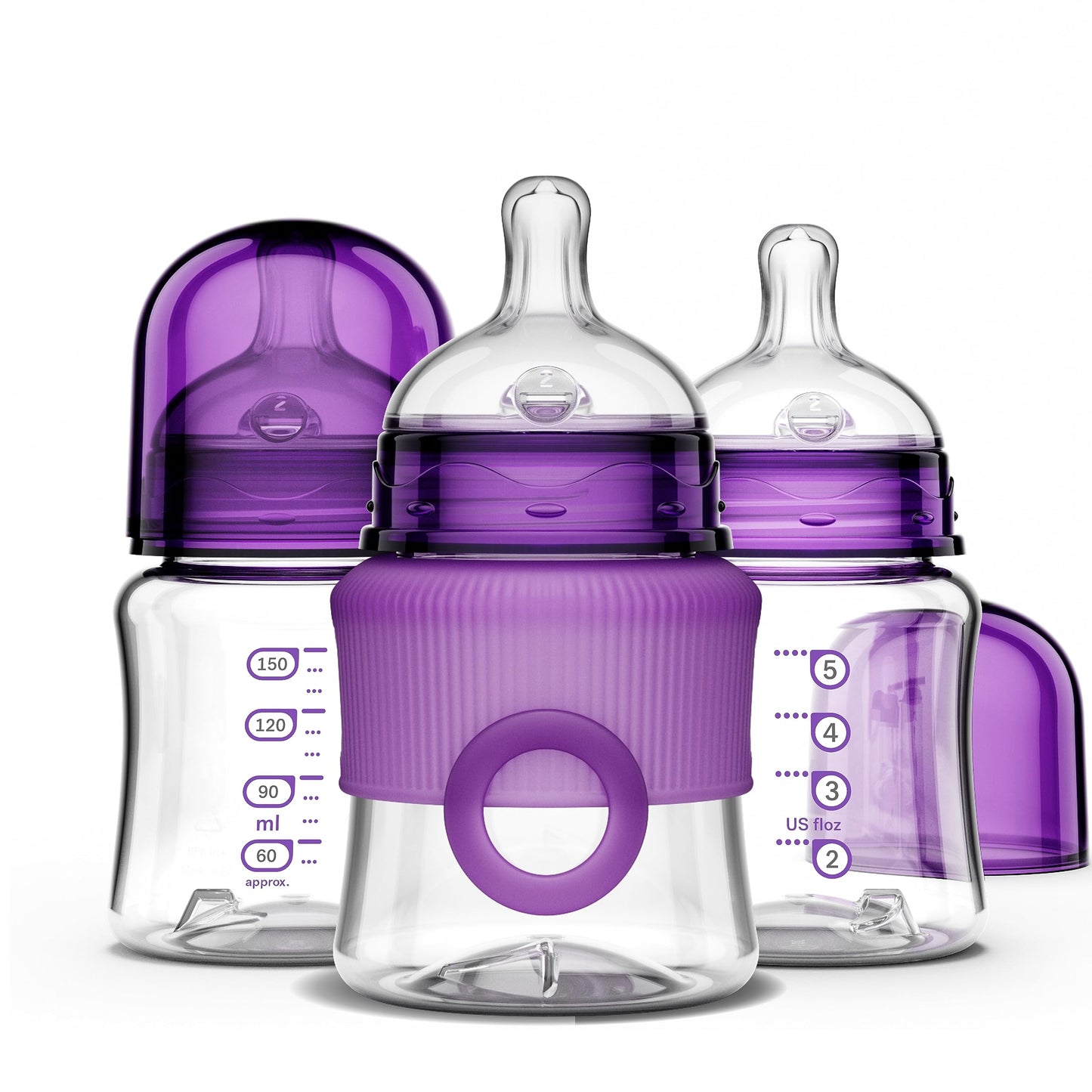 Smilo Baby Bottle Set with Stage 0 Slow Flow Anti Colic Nipple, 10 Oz / 300 ml Capacity, 3X Pack of Anti Colic Baby Bottles 0-3 Months - Aqua Blue