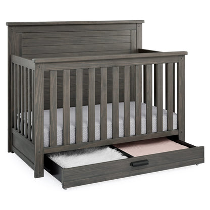 Delta Children Simmons Kids Caden 6-in-1 Convertible Crib with Trundle Drawer, Greenguard Gold Certified, Rustic Mist