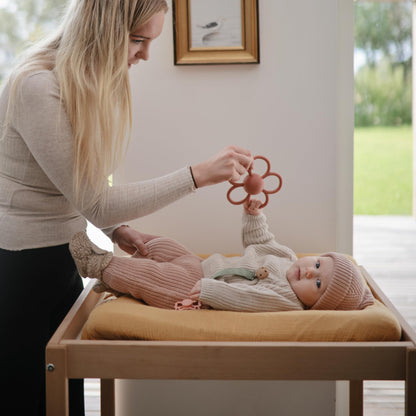 mushie Silicone Baby Daisy Rattle Teether Toy (Dusty Rose)