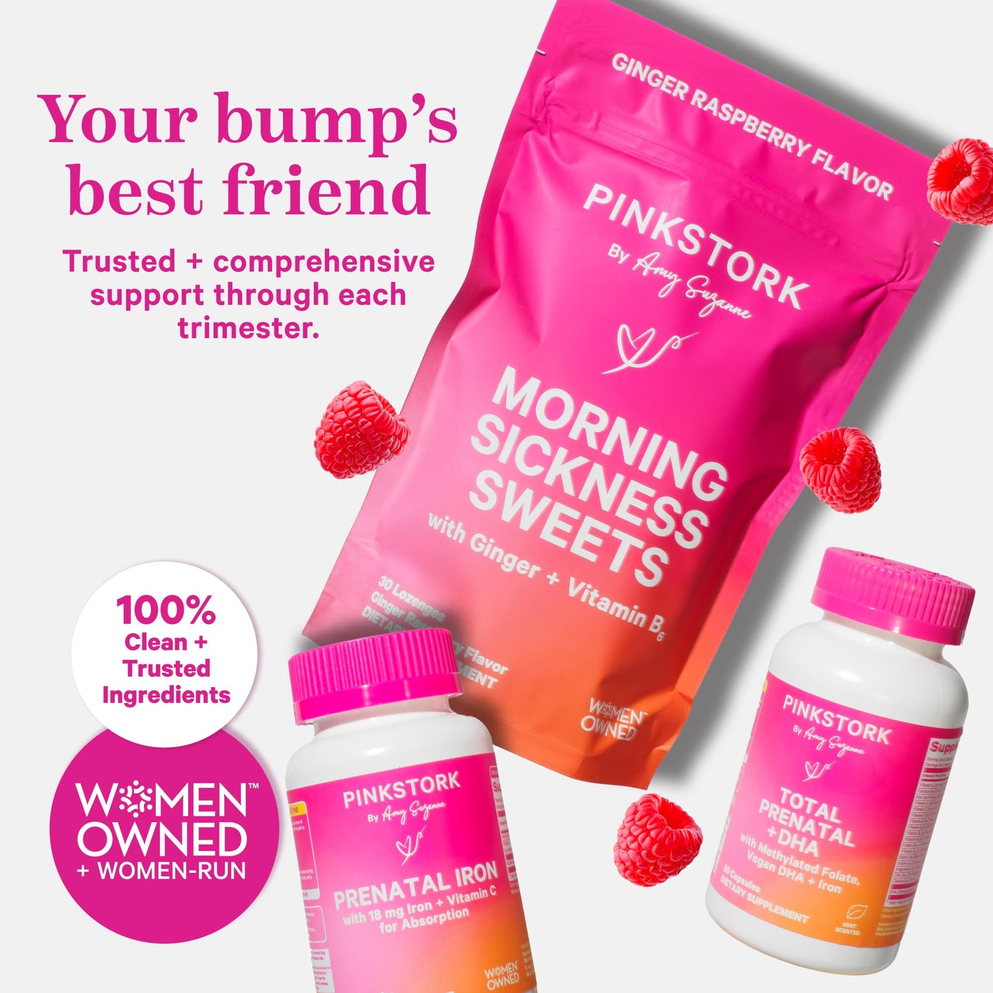 Pink Stork Organic Morning Sickness Pregnancy Tea - Hot or Iced Tea - Prenatal Heartburn, Indigestion, and Constipation Support - 1st Trimester Pregnancy Must Haves - Ginger Peach, 15 Sachets