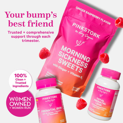 Pink Stork Organic Morning Sickness Pregnancy Tea - Hot or Iced Tea - Prenatal Heartburn, Indigestion, and Constipation Support - 1st Trimester Pregnancy Must Haves - Ginger Peach, 15 Sachets