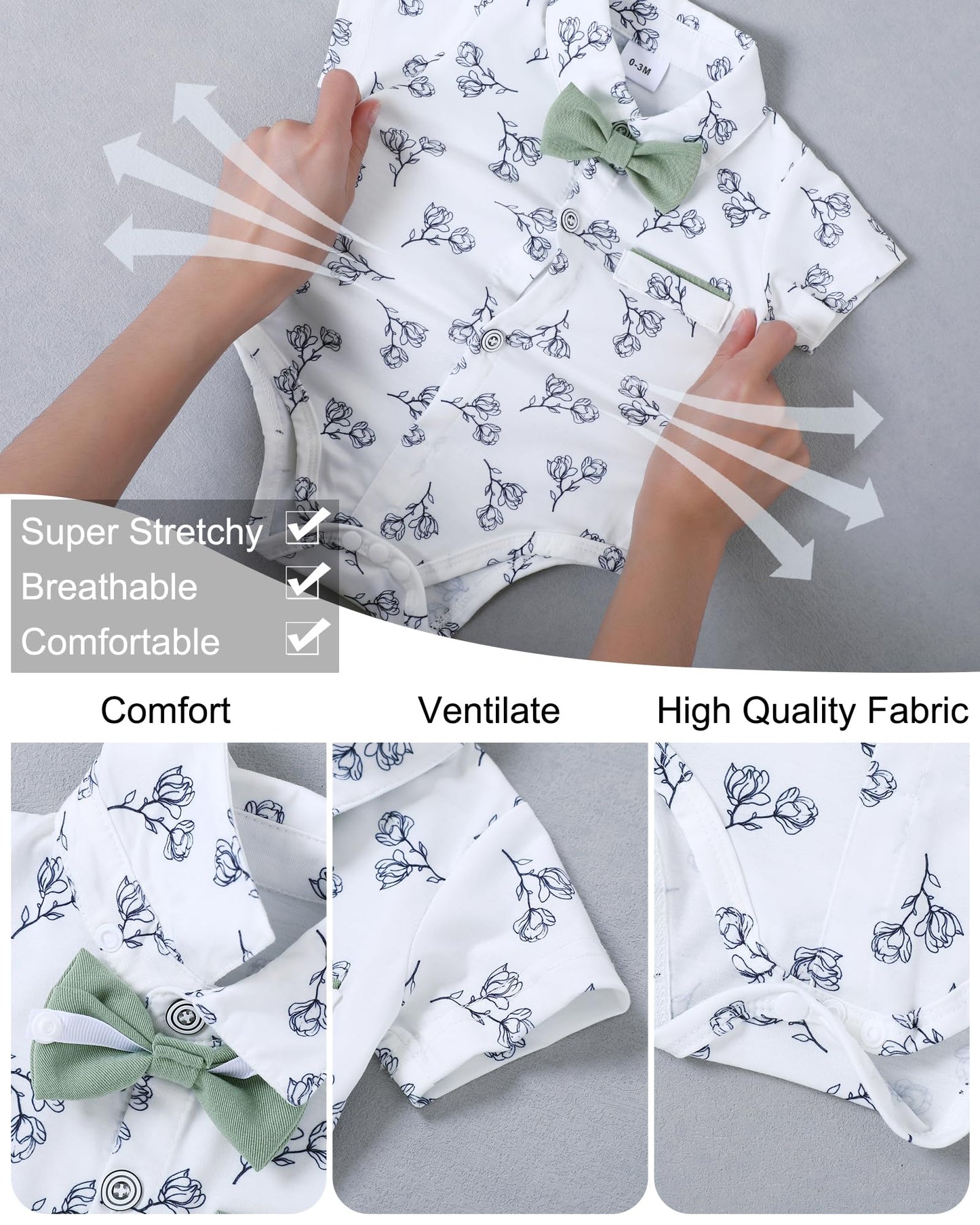 ZOEREA Baby Boy Clothes Suit Infant Short Sleeve Gentleman Outfits Dress Shirt+Bowtie+Suspender Shorts 0-18M
