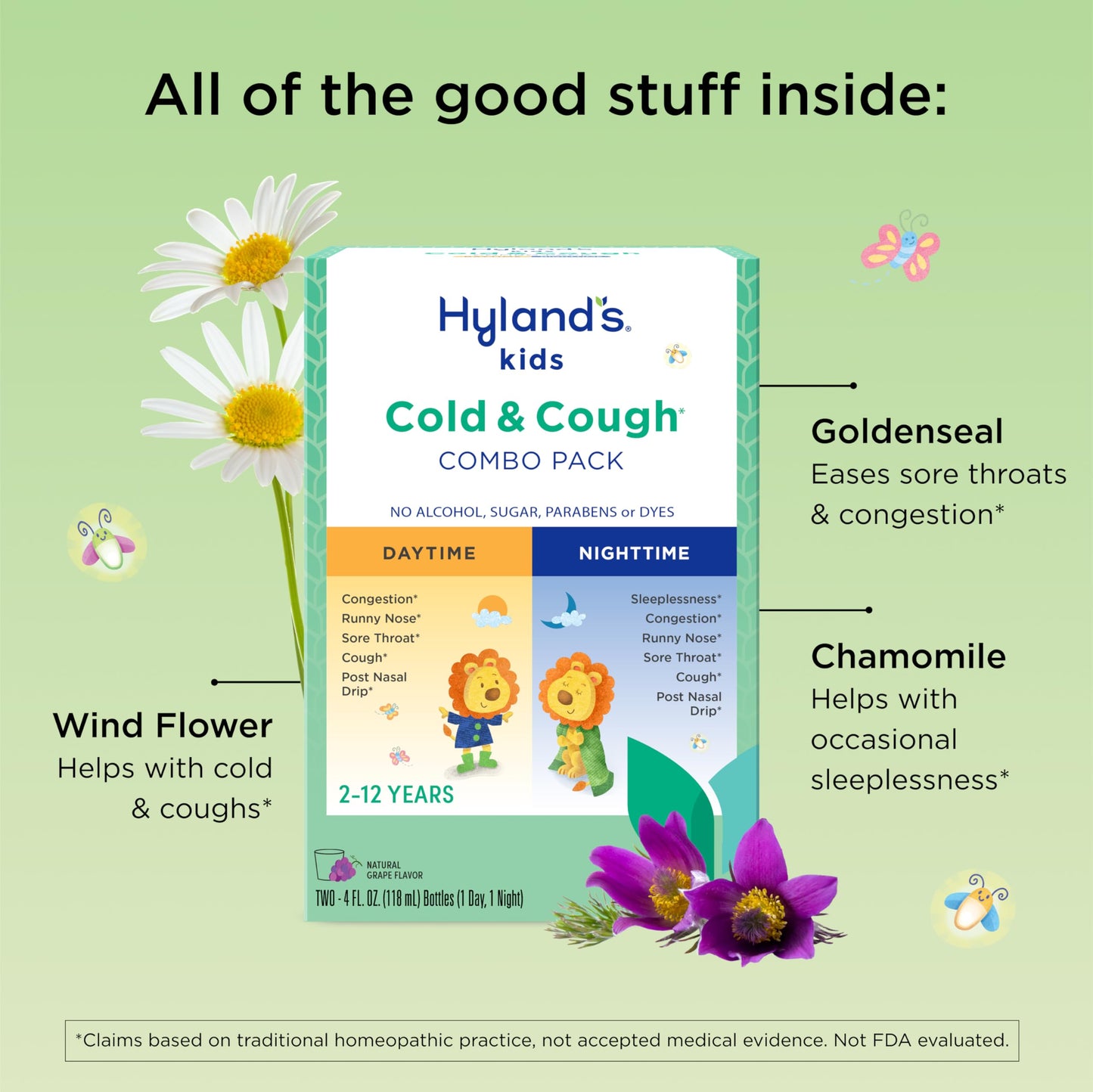 Hyland's Kids Cold and Cough, Day and Night Combo Pack, Cold Medicine for Ages 2 and up, Syrup Cough Medicine for Kids, Nasal Decongestant, 4 Fl Oz (Pack of 2)
