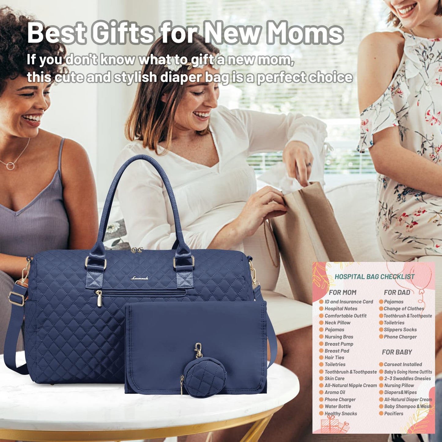 LOVEVOOK Diaper Bag Tote with Pacifier Case and Changing Pad, Large Capacity Mommy Bag for Hospital and Weekender Travel, Functional Baby Bag Newborn Baby Essential, Black
