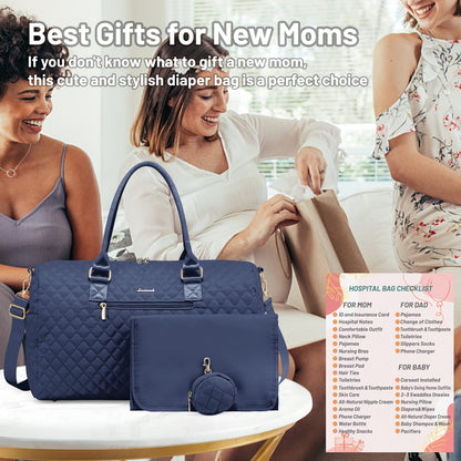 LOVEVOOK Diaper Bag Tote with Pacifier Case and Changing Pad, Large Capacity Mommy Bag for Hospital and Weekender Travel, Functional Baby Bag Newborn Baby Essential, Black