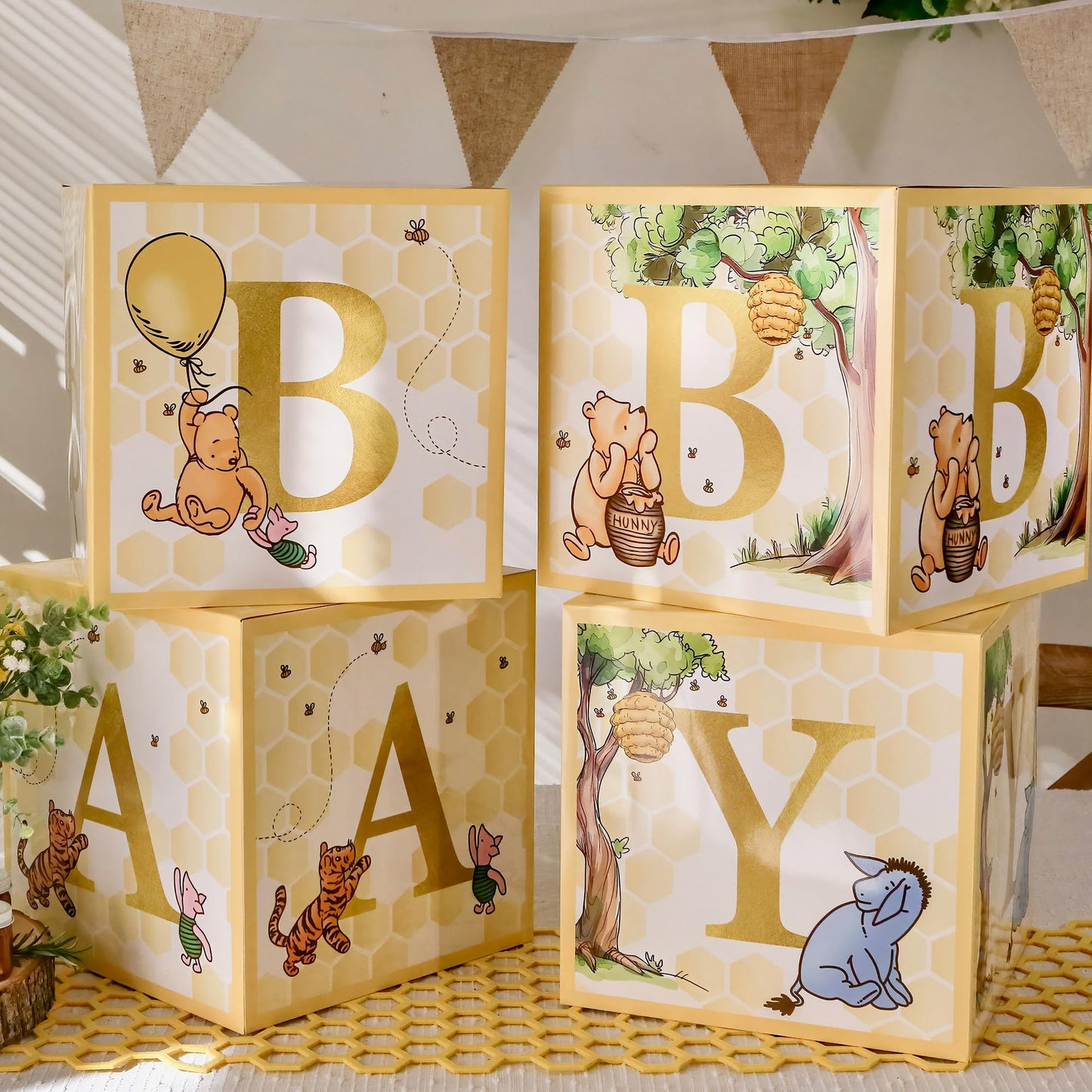 Kate Aspen Woodland Baby Shower Boxes with Letters for Baby Shower Gender Reveal Decorations Photo Prop & Forest Animal Nursery Decor (Set of 4 Blocks Spells Baby)
