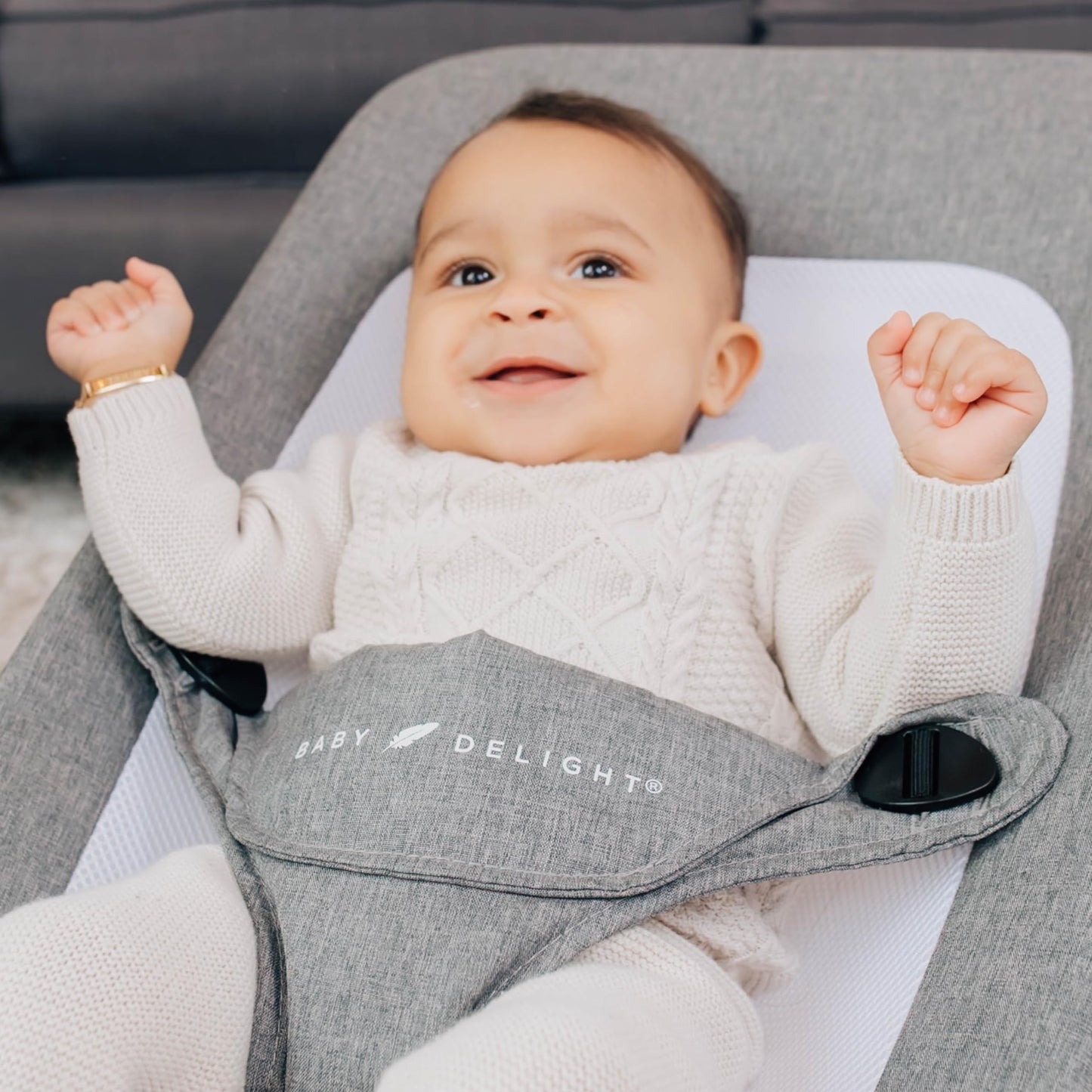 Baby Delight Alpine Deluxe Portable Bouncer, Infant, 0-6 Months, 100% GOTS Certified Cotton Fabrics, Organic Oat