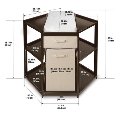 Badger Basket Diaper Corner Baby Changing Table – Space-Saving White Nursery Station with Hamper, Basket & Changing Pad