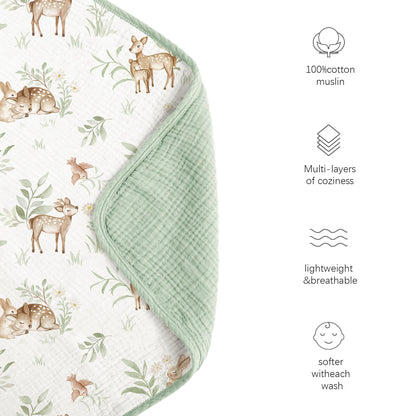 Konssy Muslin Baby Blankets for Girls Boys, 100% Cotton Crib Blanket for Infant Toddler, Super Soft and Lightweight Nursery Swaddling Wrap 40"x36" (Floral)