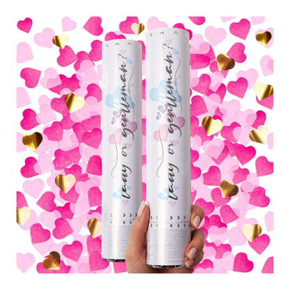 PrimePure Gender Reveal Confetti Cannon - Heart Shaped Confetti Poppers - Blue 2 Pack - Baby Boy Gender Reveal Party Poppers Party Cannons Shooter Blaster
