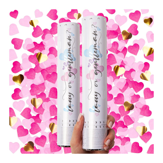 PrimePure Gender Reveal Confetti Cannon - Heart Shaped Confetti Poppers - Blue 2 Pack - Baby Boy Gender Reveal Party Poppers Party Cannons Shooter Blaster