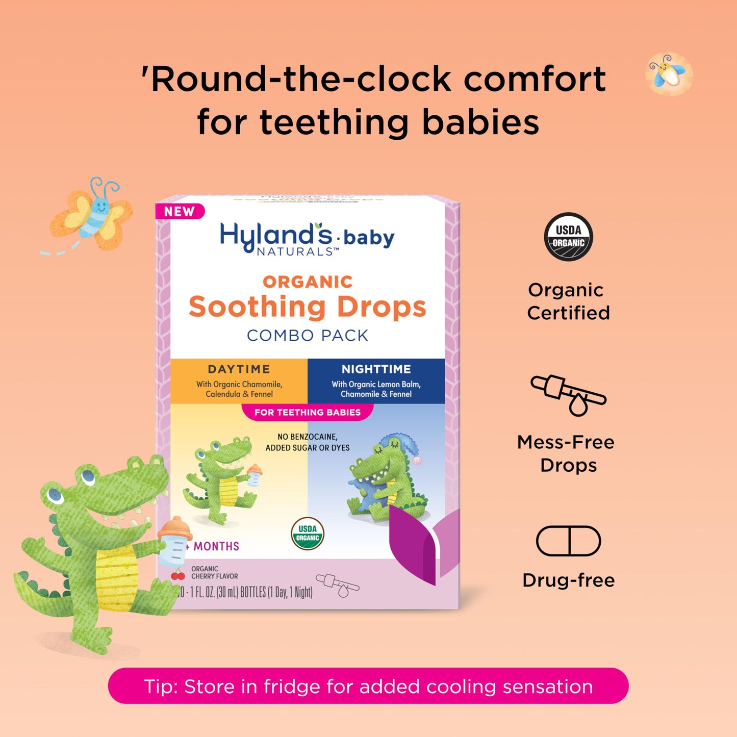 Hyland's Baby Organic Daytime and Nighttime Soothing Drops Combo Pack, Drops for Oral Discomfort, 2 oz.