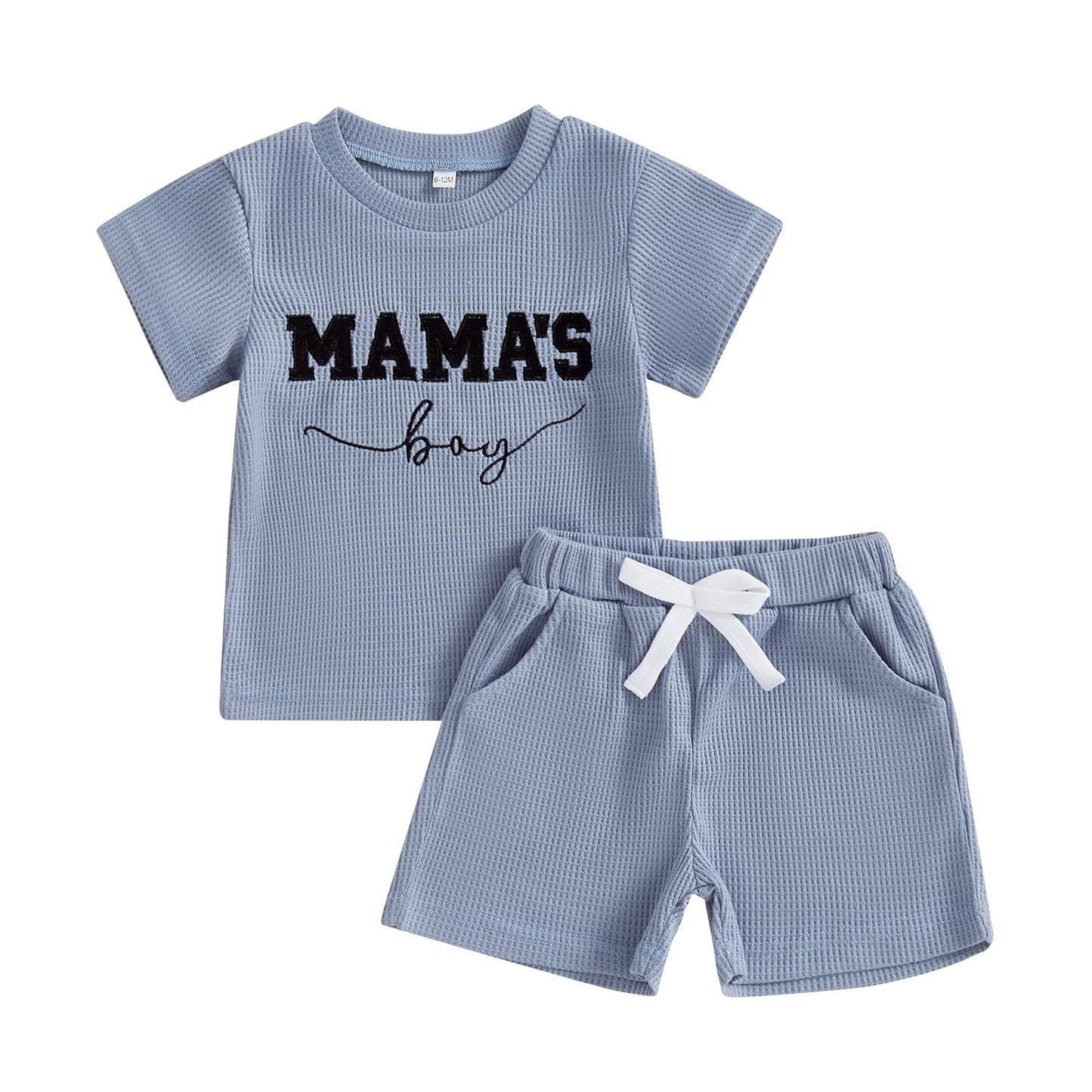 Toddler Baby Boy Summer Clothes Embroidered Waffle Short Sleeve T-Shirts Elastic Shorts Newborn Infant Boy Outfits