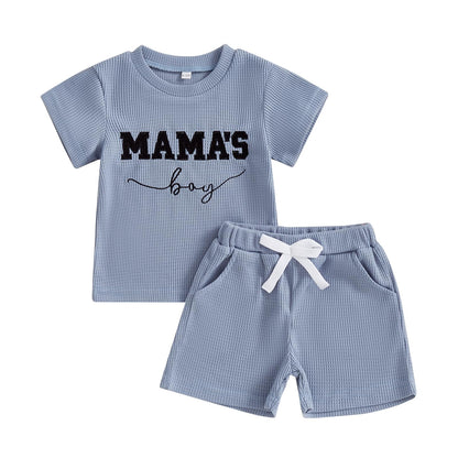 Toddler Baby Boy Summer Clothes Embroidered Waffle Short Sleeve T-Shirts Elastic Shorts Newborn Infant Boy Outfits