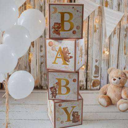 Kate Aspen Woodland Baby Shower Boxes with Letters for Baby Shower Gender Reveal Decorations Photo Prop & Forest Animal Nursery Decor (Set of 4 Blocks Spells Baby)