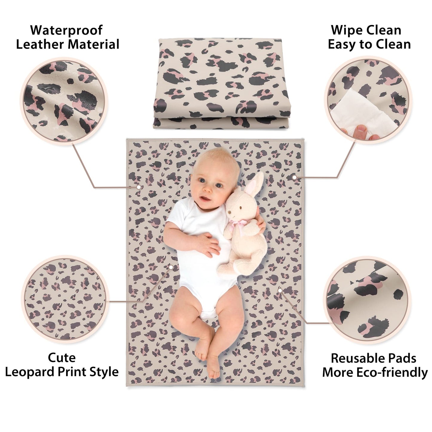 Vegan Leather Baby Changing Mat - Wipeable Portable Changing Pad, Foldable Travel Changing Mat for Baby, Newborns Toddlers Shower Gifts (Flower,20"*28")