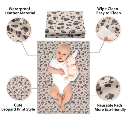 Vegan Leather Baby Changing Mat - Wipeable Portable Changing Pad, Foldable Travel Changing Mat for Baby, Newborns Toddlers Shower Gifts (Flower,20"*28")