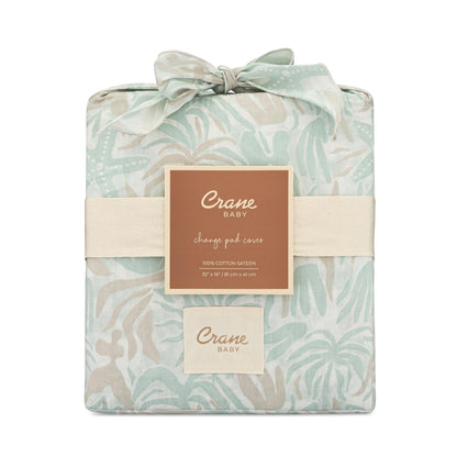 Crane Baby Quilted Changing Pad Cover with Animal Print, Breathable Cotton Sateen, Fits Standard 16”X32” Pads, Ocean Whale Blue